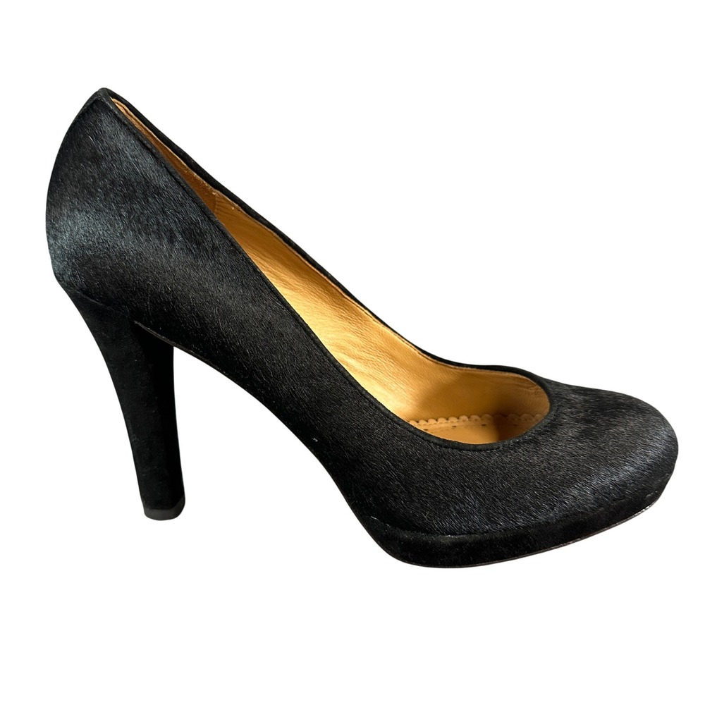 Brooks Brothers Black Calf Hair Platform Pumps Round Toe Stiletto Heels Size 8